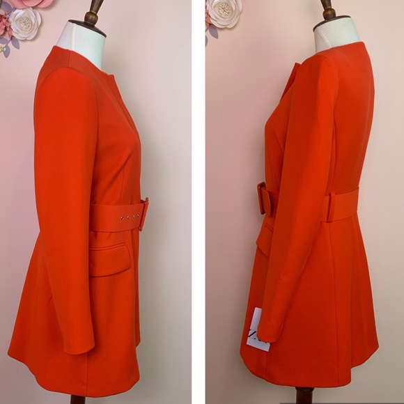New! ZARA Orange Belted Frock Blazer Coat - Picture 11 of 13